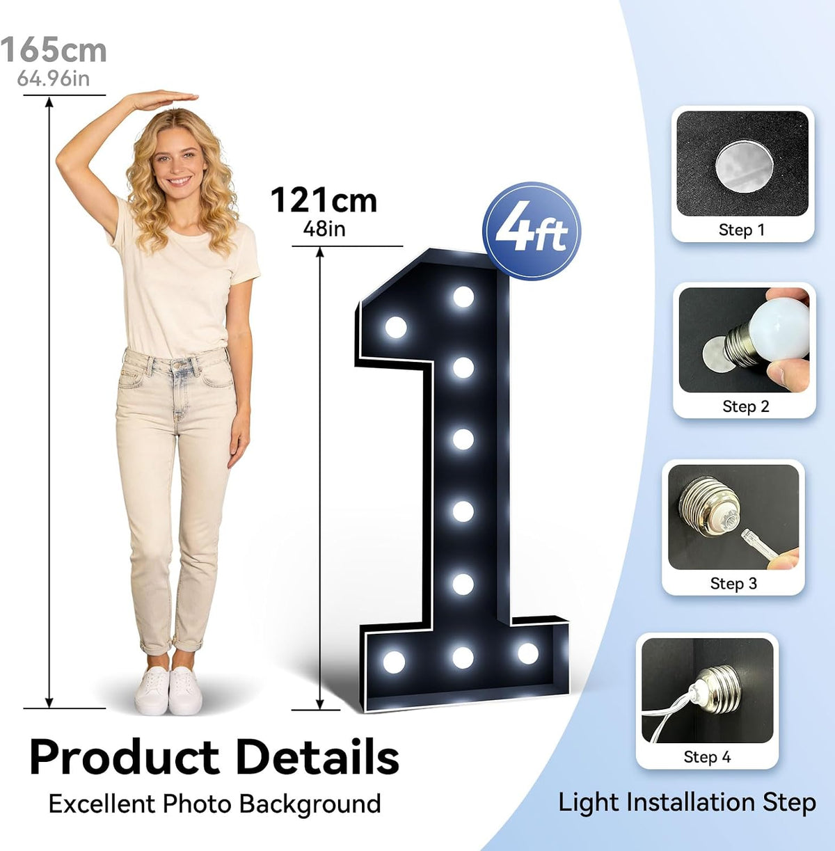 Ledido Números iluminados de marquesina negra de 4 pies 0, fácil de montar, números de marquesina blanca fría de 4 pies de alto para eventos en interiores y exteriores, número grande iluminado para