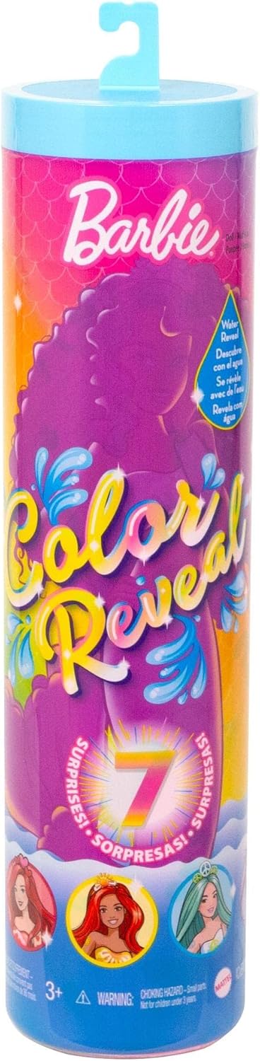 Muñeca Barbie Color Reveal y accesorios, serie sirena arco iris, 7...