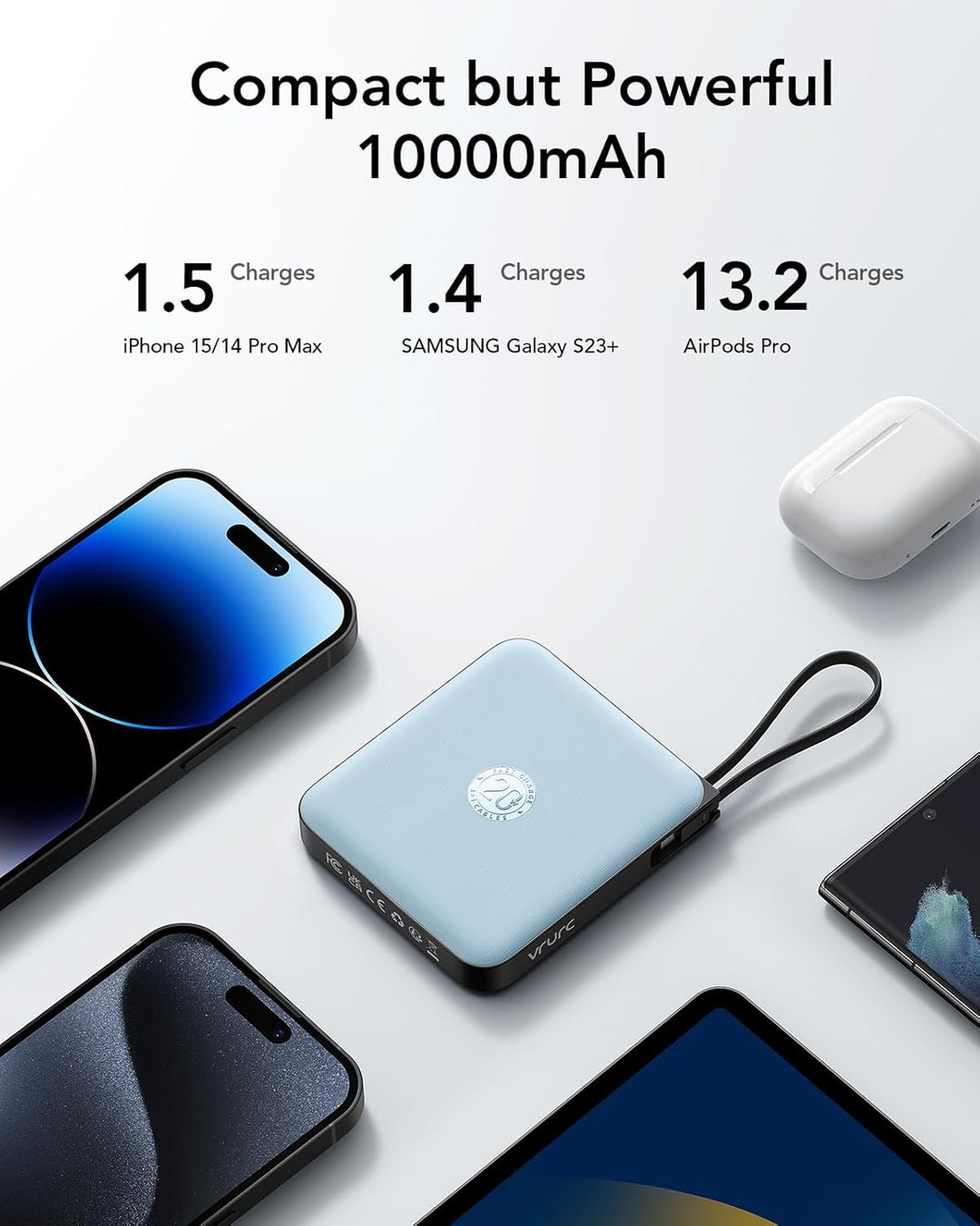 VRURC Cargador portátil para iPhone con cable incorporado, 10000mAh...