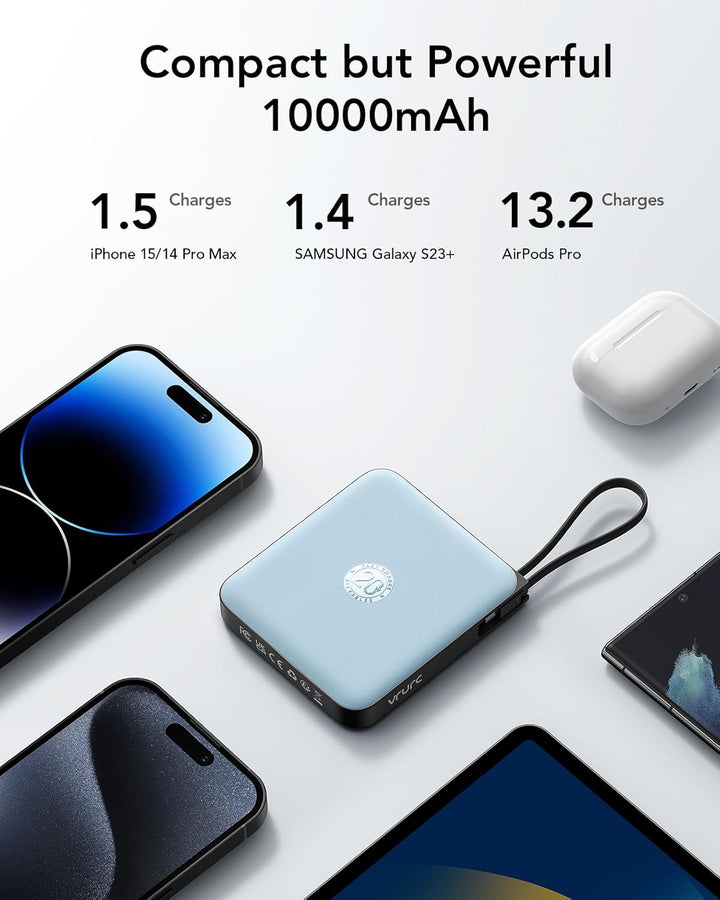 VRURC Cargador portátil para iPhone con cable incorporado, 10000mAh...