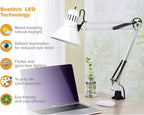 Lámpara Bostitch Office VLF100-WHT - Lámpara de escritorio con brazo oscilante con montaje de abrazadera, alcance de 36 pulgadas con ajuste de múltiples juntas, incluye bombilla LED reemplazable (VLF), color