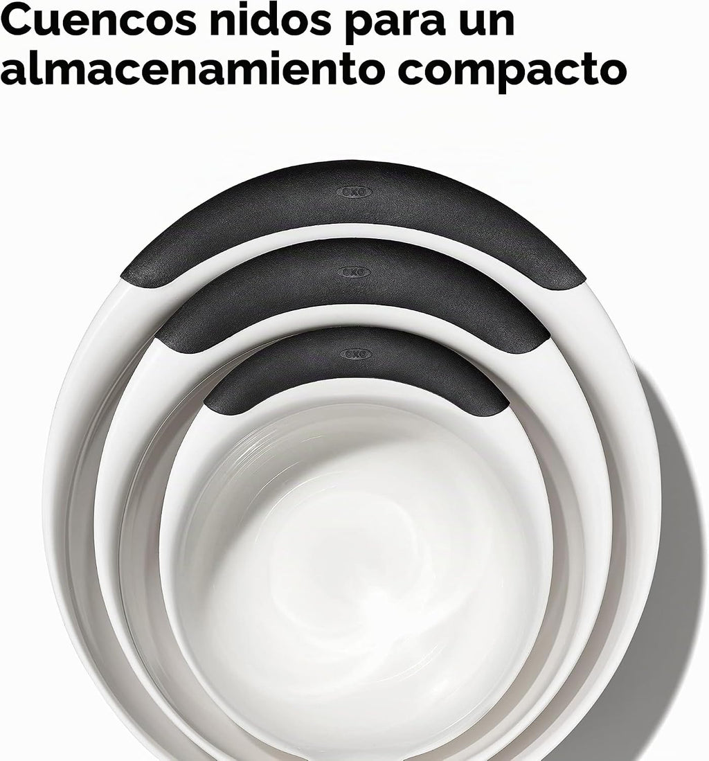 OXO Good Grips juego de 3 cuencos para mezclar de plástico, 2500 ml, blanco/negro