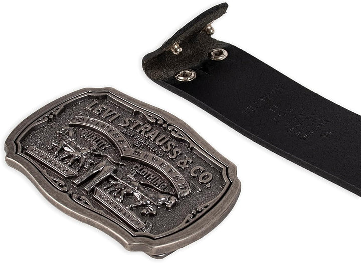 Levi's Cinturón de cuero para hombre con hebilla de placa extra...