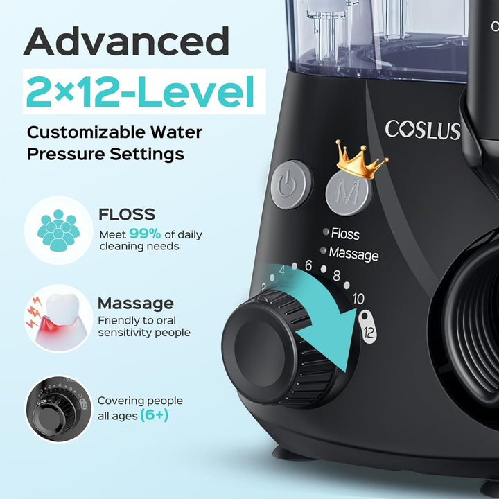 COSLUS Irrigador Dental Avanzado: 2 Modos y 12 Ajustes de Presión E...