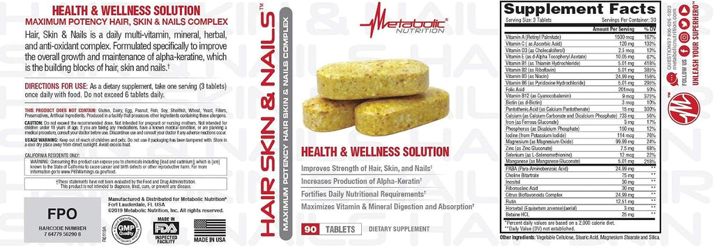 Metabolic Nutrition Cabello Piel y Uñas Máxima Potencia Salud y Bienestar Solución 90