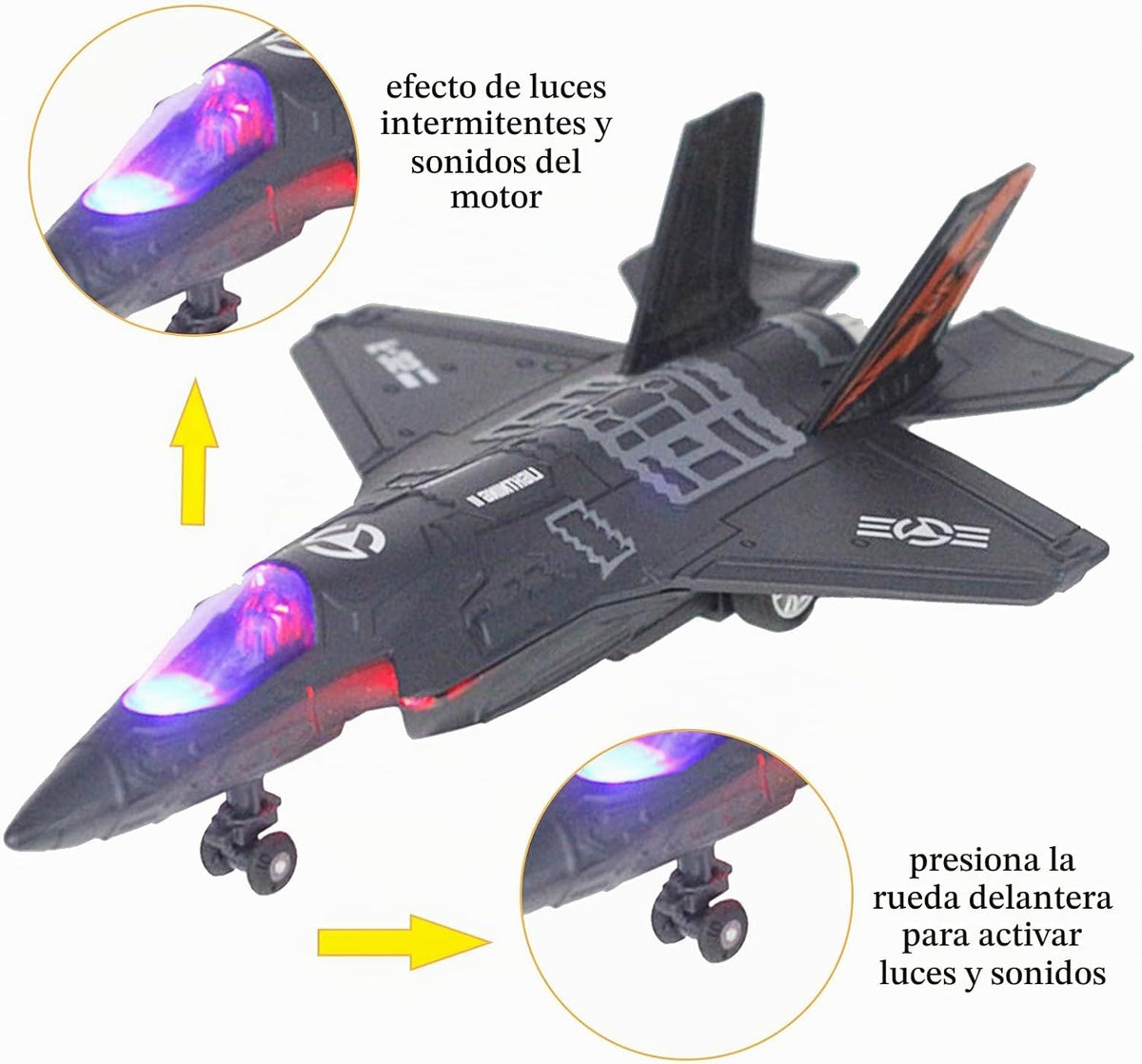 Avión de Combate a Escala Militar F-35 Modelo de Avión del Ejército Fuerza Aérea de Metal Fundido con Retroceso Avión de Ataque y Bombardeo con Luces y Sonidos para Niños o Colección