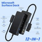 Estación de acoplamiento para superficie, pantalla triple 4K a 60Hz a través de HDMI, DP y USB C, 12 en 1 con adaptador de corriente de 120 W para Surface Laptop 5/4/3 y Surface Pro 11/10/9/8/7/X