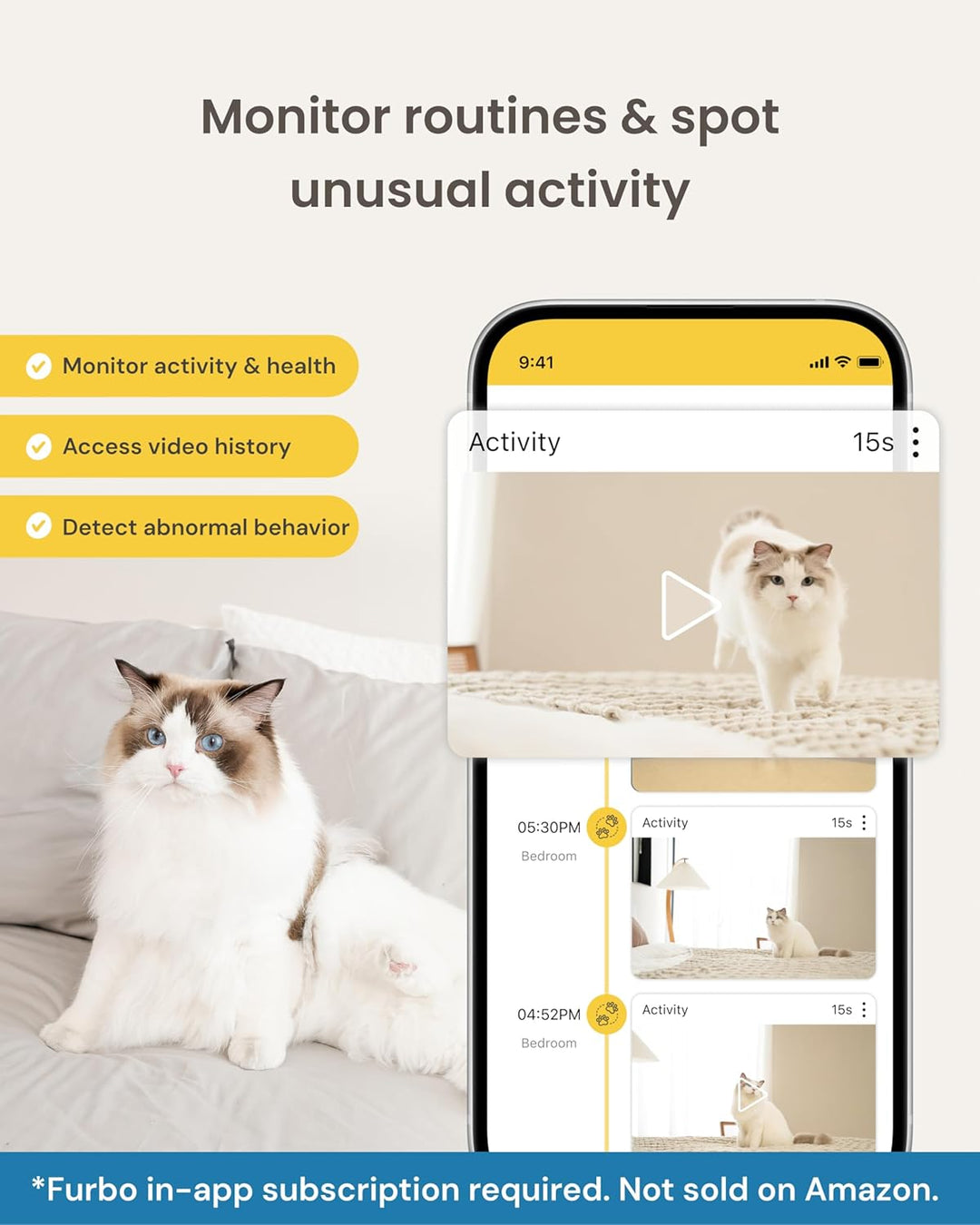 Furbo Cámara para gatos de 360° [requiere suscripción] Desbloqueo c...