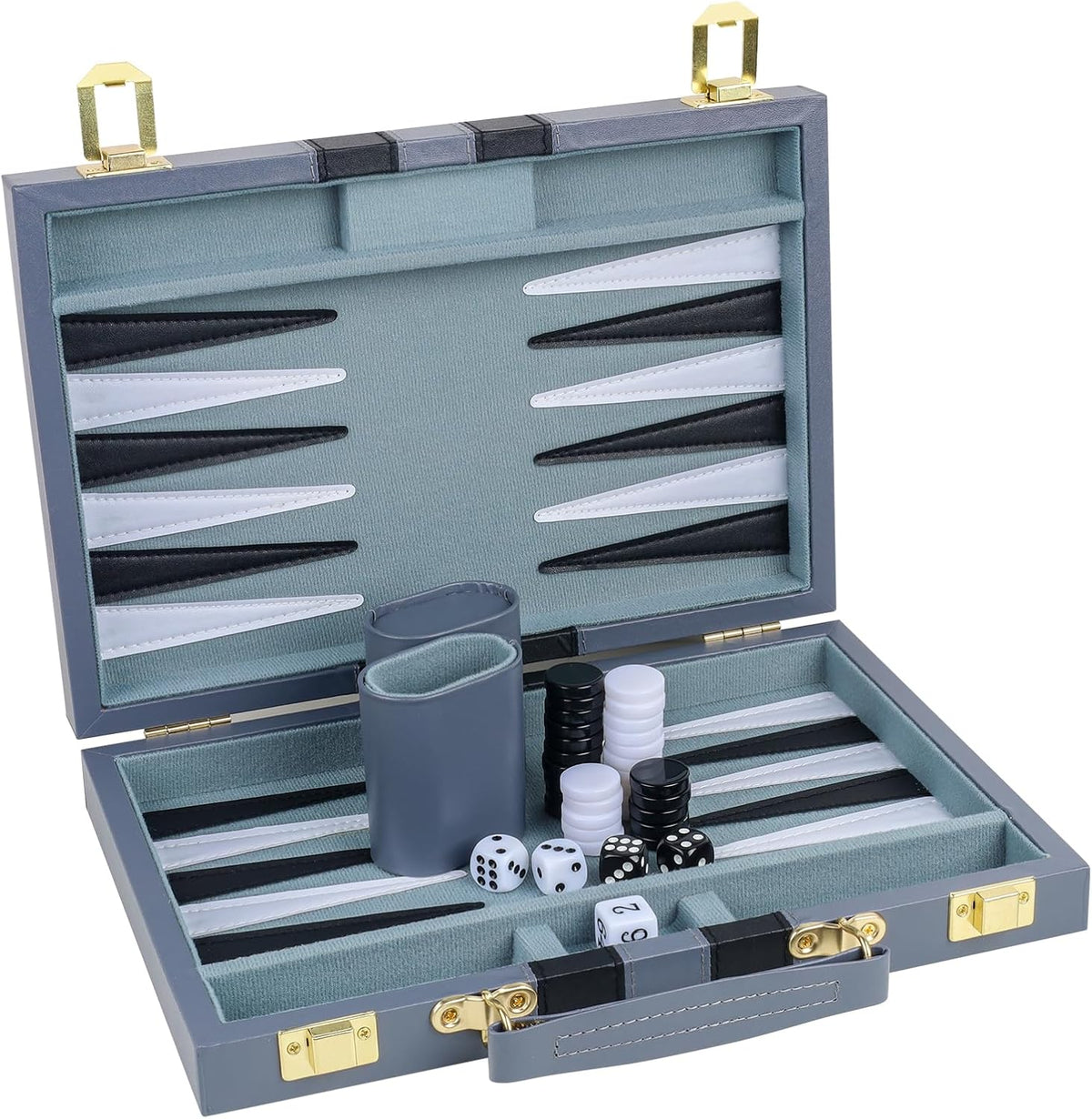 Backgammon - Juego de 2 jugadores clásico de backgammon para adultos, juego de mesa con funda de piel sintética, portátil y juego de backgammon de viaje (gris, 11 pulgadas)