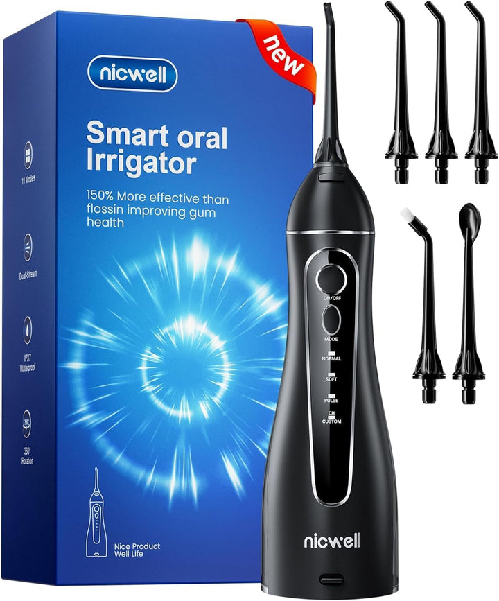 Nicwell - Irrigador dental inalámbrico con puntas para hilo dental...