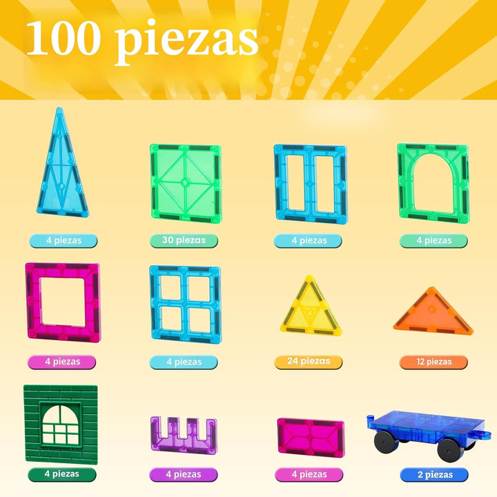 FNJO Azulejos Magnéticos, 100 Piezas de Bloques de Construcción, Ju...