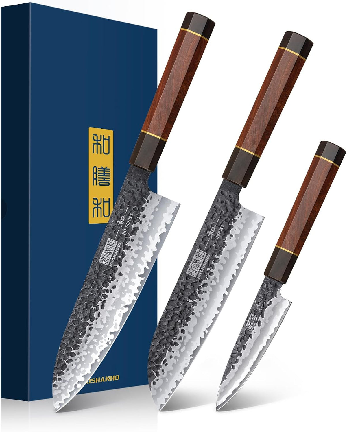 HOSHANHO Set de 3 Cuchillos, Cuchillos de Cocina Ultra Afilados de Acero Alto en Carbono