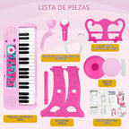 Amy&Benton - Regalo de cumpleaños para niñas de 3, 4, 5, 6, 7 años, piano de juguete con soporte para niñas de 3 a 5 años, juguete de teclado musical rosa, 37 teclas con silla