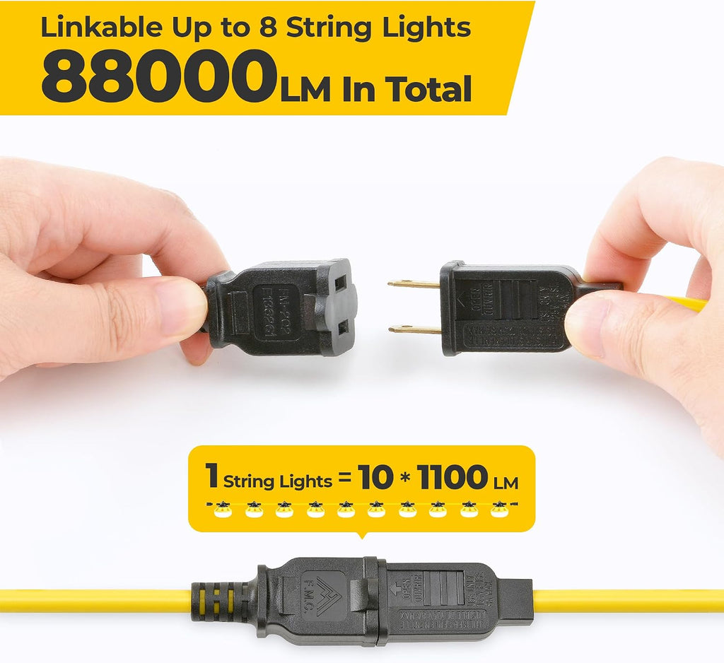 Luces de cadena de 100FT 100W LED, iluminación temporal del