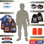 2 juegos de chaleco táctico Exsport, 2 chaquetas tácticas de élite para pistola Pack N-Strike 2 manos de muñeca, 2 clips de recarga rápida, 2 anteojos de protección y 2 máscaras para niños