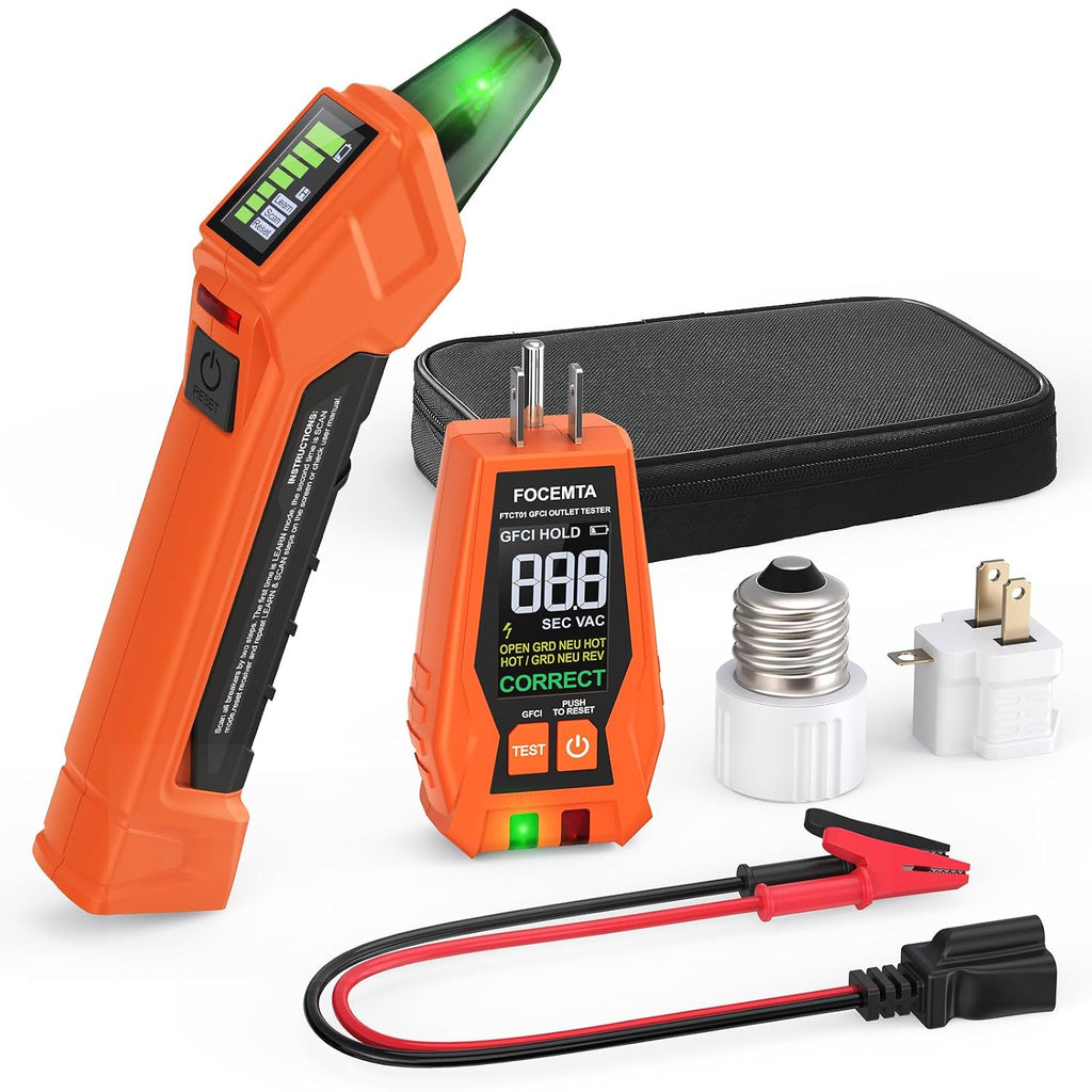 Circuit Breaker Finder Kit con GFCI Outlet Tester para 90-135V AC Circuits,includes Light Socket adaptador, 3-2 Prong Grounding adaptador & Clip adaptador,Portable Electrical Tool con Carrying Case