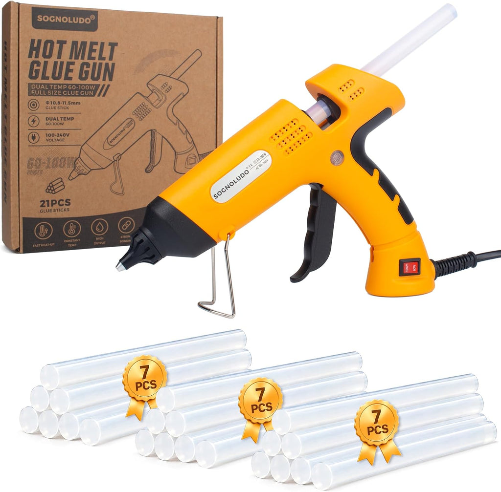 Pistola de pegamento caliente de tamaño completo 60W/100W de uso pesado con 21 barras de