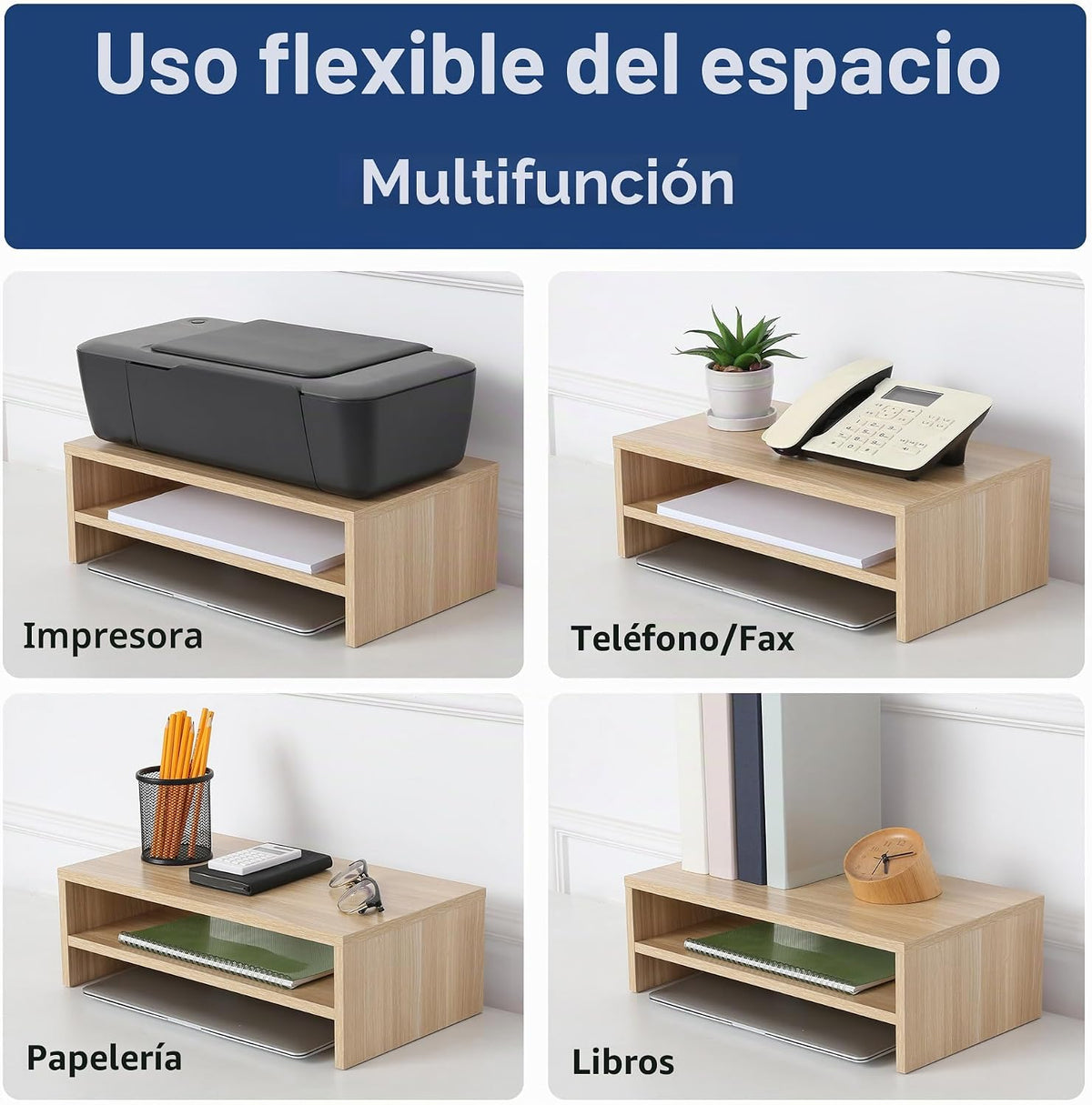 FITUEYES Soporte elevador de madera para monitor, estante de almacenamiento de escritorio de 2 niveles, roble