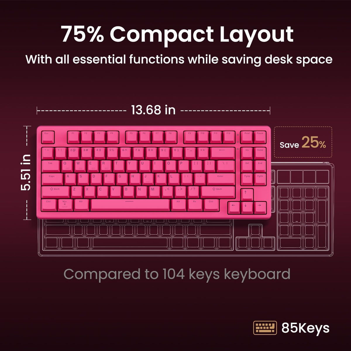 Kisnt KN85 Teclado mecánico silencioso inalámbrico, diseño del 75%,...