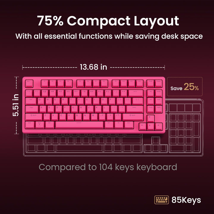 Kisnt KN85 Teclado mecánico silencioso inalámbrico, diseño del 75%,...