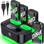 Paquetes de baterías recargables de carga rápida mejoradas con control de luz, 4 x 4080 mWh baterías de controlador Xbox con base de cargador para Xbox Series X|S, One S/X/Elite, fundas y juegos de almacenamiento
