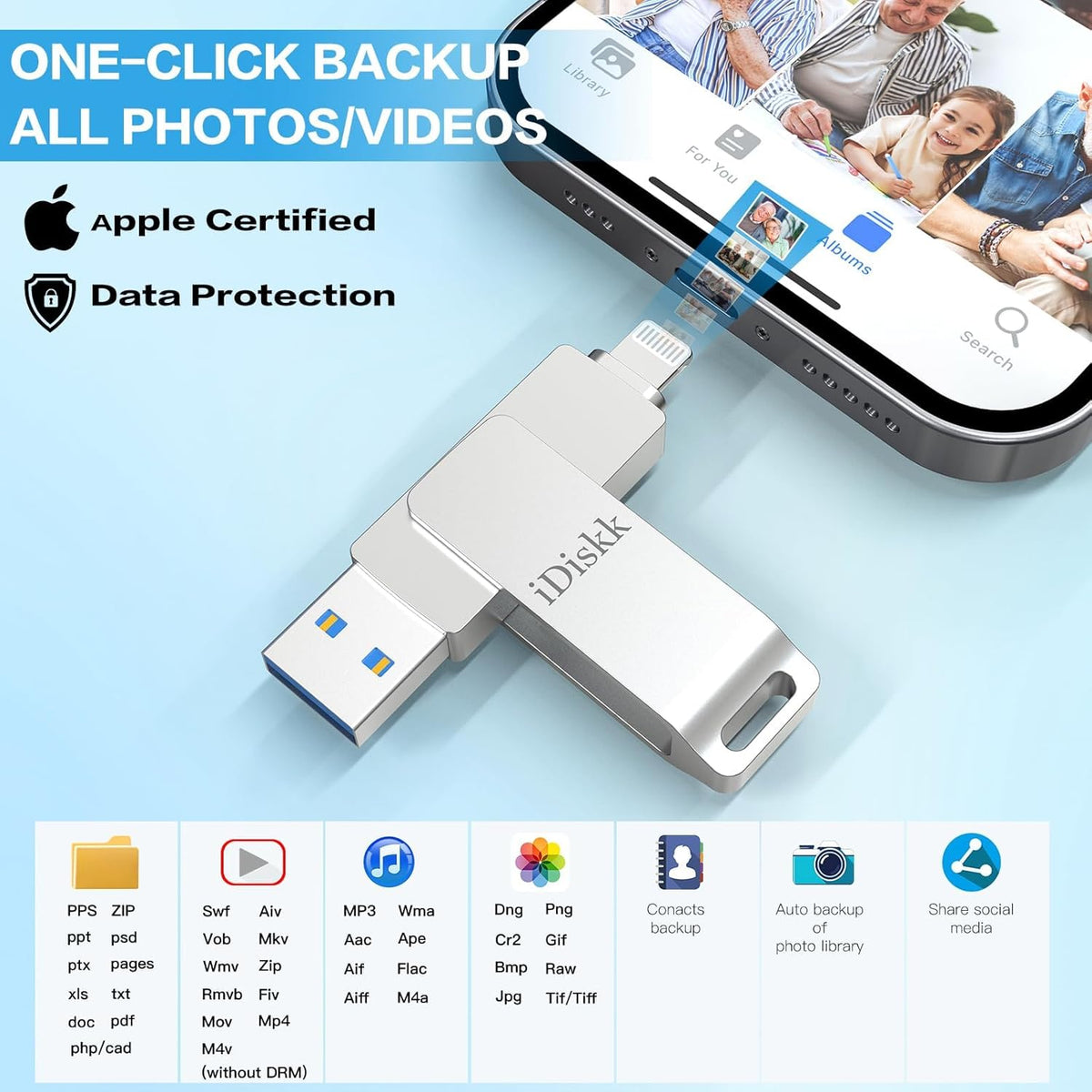 iDiskk 512GB Certificado Mfi, Unidad Flash para iPhone, Fotos y Vid...