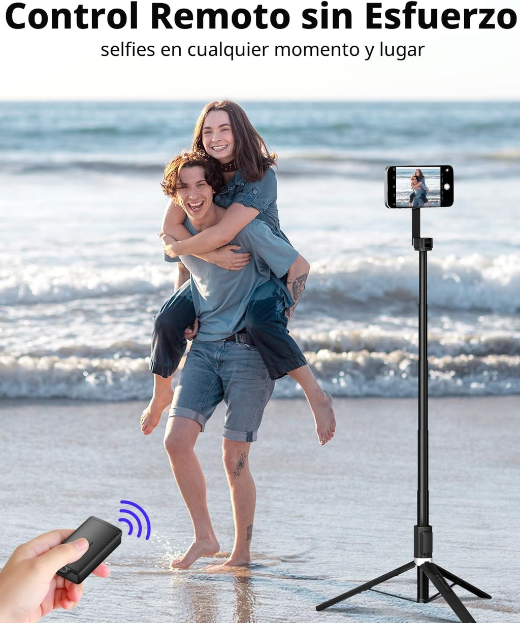 UBeesize Trípode magnético para iPhone con control remoto, soporte extensible de 64 pulgadas para grabación de video/vlogging, N52 fuerte soporte para iPhone 12-15/Android, trípode portátil para selfie de viaje (negro)