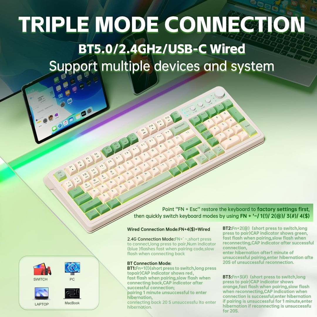 AULA Teclado Gaming S99, Teclados de Computadora Inalámbricos, Tri-...