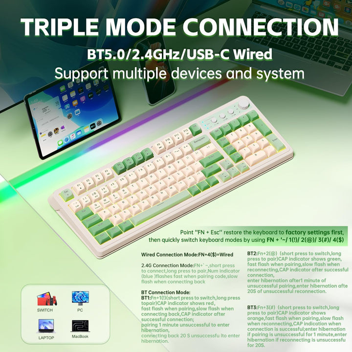 AULA Teclado Gaming S99, Teclados de Computadora Inalámbricos, Tri-...
