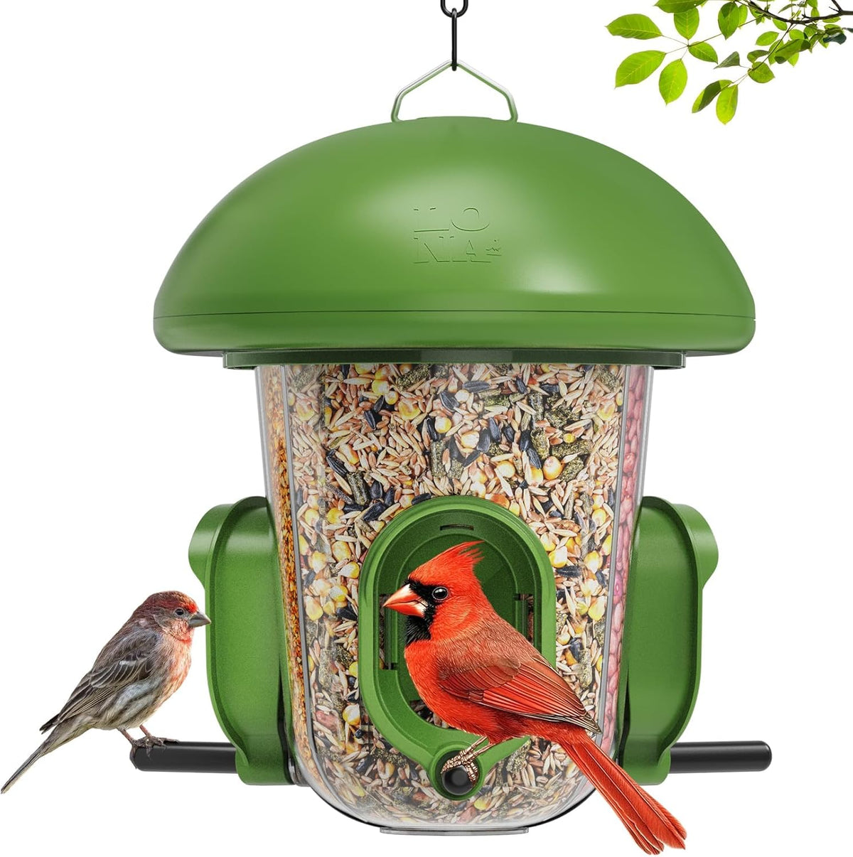 LONA - Comederos para pájaros para colgar en exteriores, 3 compartimentos separados, 3 puertos de alimentación, cúpula resistente a la intemperie y 3 formas de colgar, gran capacidad para cardenales