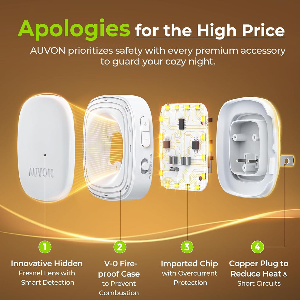AUVON - Luz nocturna LED retroiluminada enchufable, 4 paquetes, sensor de movimiento y del anochecer al amanecer