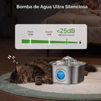 PEKTACO Fuente de Agua para Gatos, 3.2L Acero Inoxidable para Mascotas, 1 Filtro