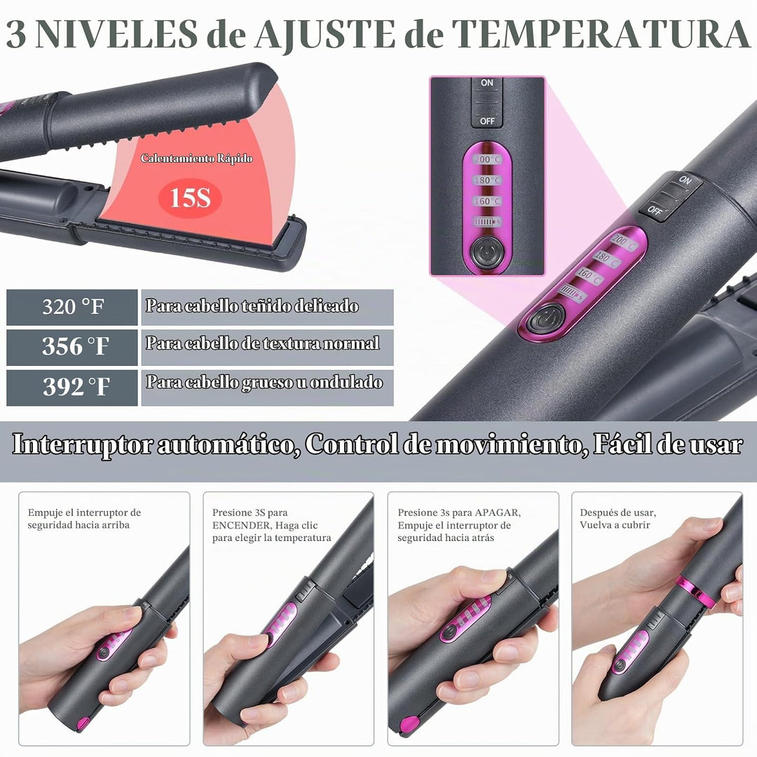 Layhou Plancha y rizador de pelo inalámbrico 2 en 1, mini plancha p...