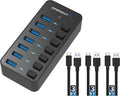 SABRENT, hub USB 3.0 de 7 puertos, alimentado, adaptador 12V/3A