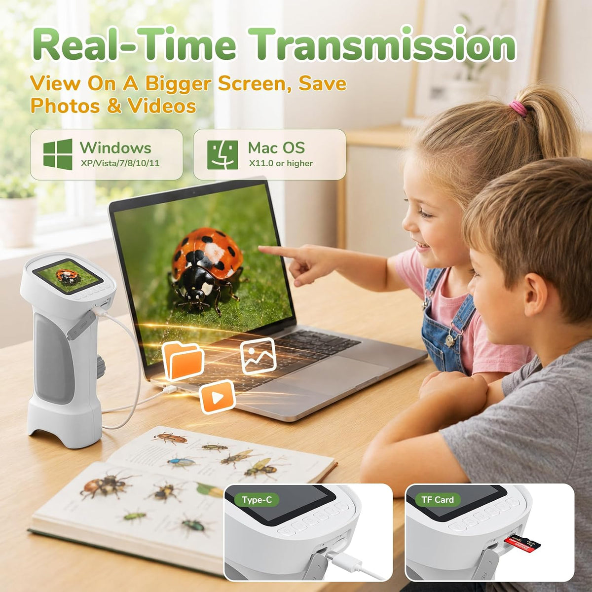 Microscopio digital de mano 1000X para niños con pantalla IPS de 2,4"