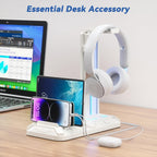 Soporte para Auriculares KDD con Estación de Carga - Soporte Desmontable para Controlador con 9 Modos de Iluminación - Percha Giratoria para Auriculares con Puertos Cargador USB A y C - Gancho para Audífonos para Almacenamiento de Accesorios de Juego para