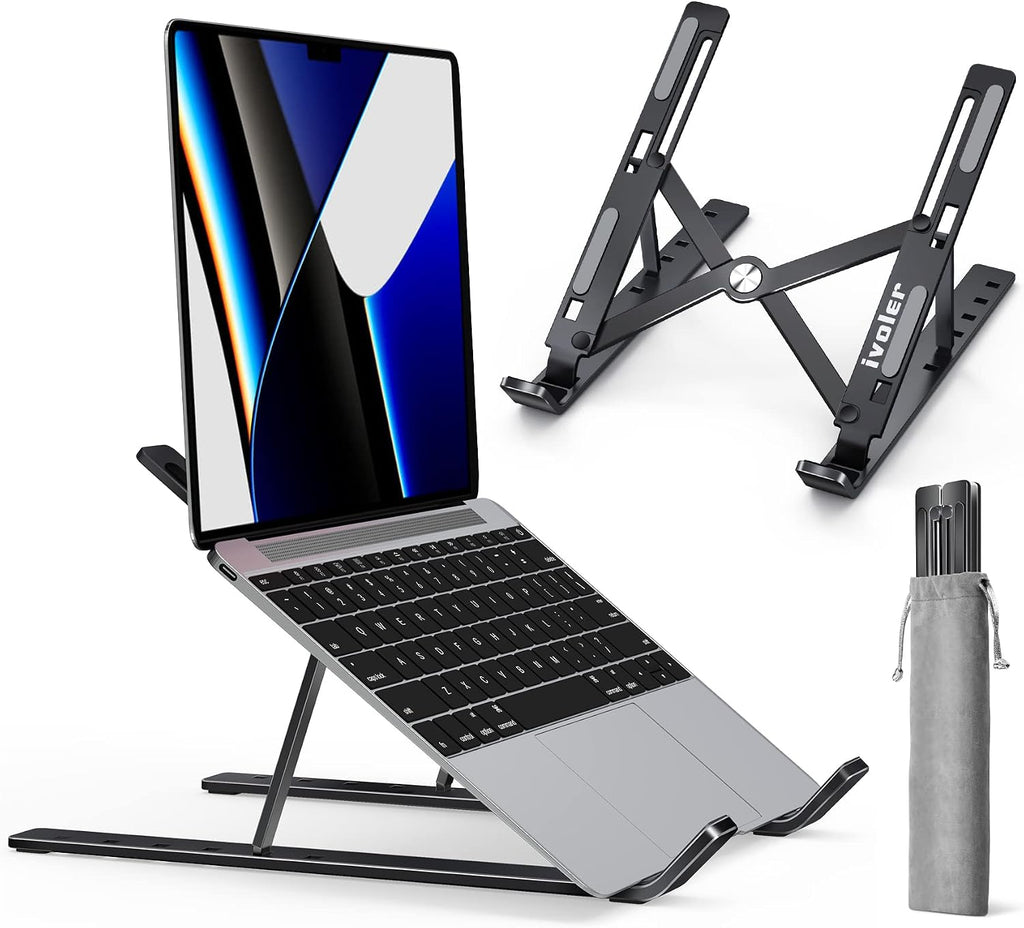 ivoler Soporte para laptop, soporte elevador para laptop, soporte para tableta de computadora, 6 ángulos ajustables, de aluminio, ergonómico, plegable, soporte de escritorio portátil compatible con