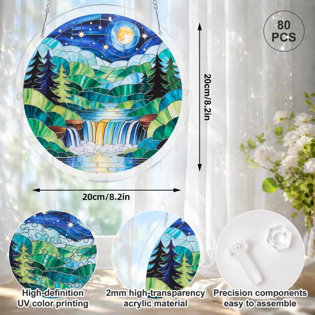 Rompecabezas de acrílico para adultos, cascada de vidrieras de acrílico, rompecabezas para colgar en la ventana, rompecabezas de bricolaje con piezas irregulares únicas, regalo de decoración