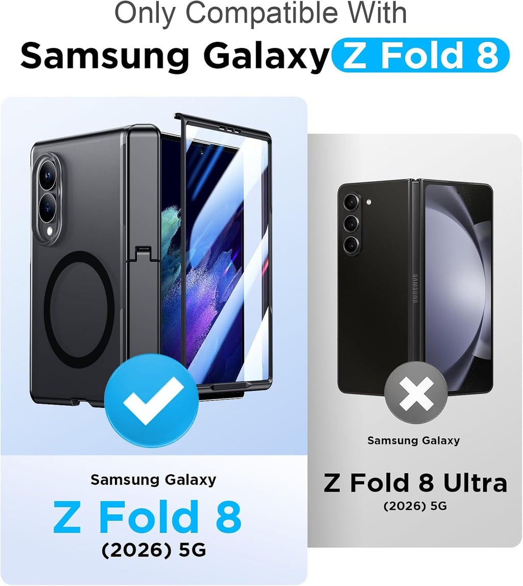 Temdan Funda para Samsung Galaxy Z Fold 8, compatible con MagSafe, protector de pantalla HD integrado y función atril, protección de bisagra, translúcida, mate, a prueba de golpes, para Z Fold de 8