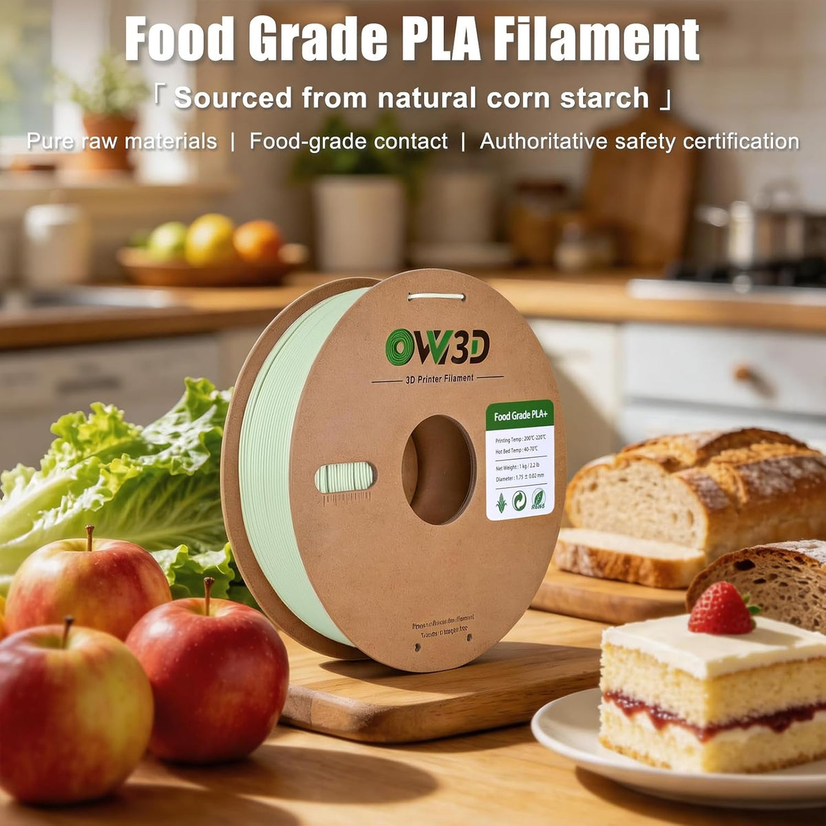 OVV3D Filamento PLA seguro para impresora 3D de 0.069 in, PLA+ verd...