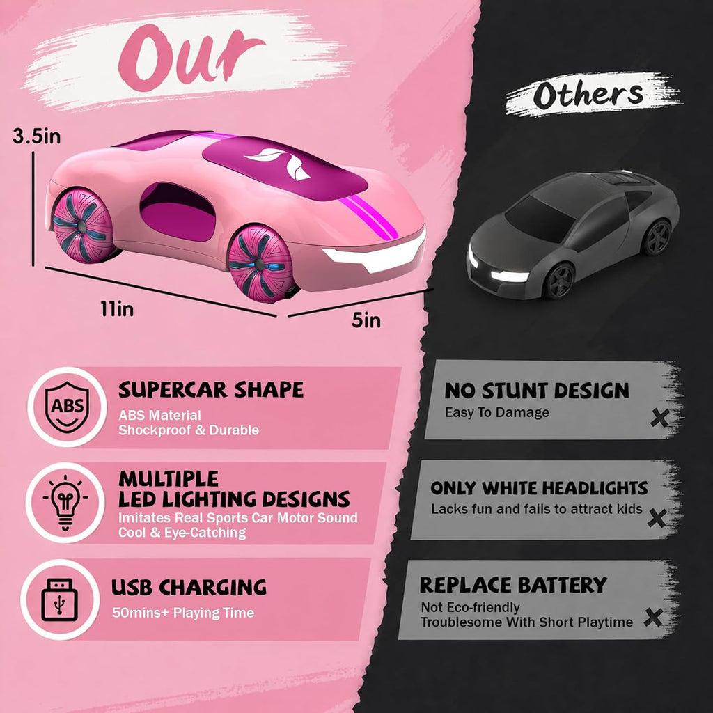 Coche de control remoto rosa para niñas, control remoto a mano