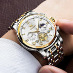 OLEVS Relojes para hombre, resistente al agua, de lujo, gran cara, reloj analógico de cuarzo de acero inoxidable, relojes de vestir analógicos para hombre, luminoso, multifuncional, reloj de hombre