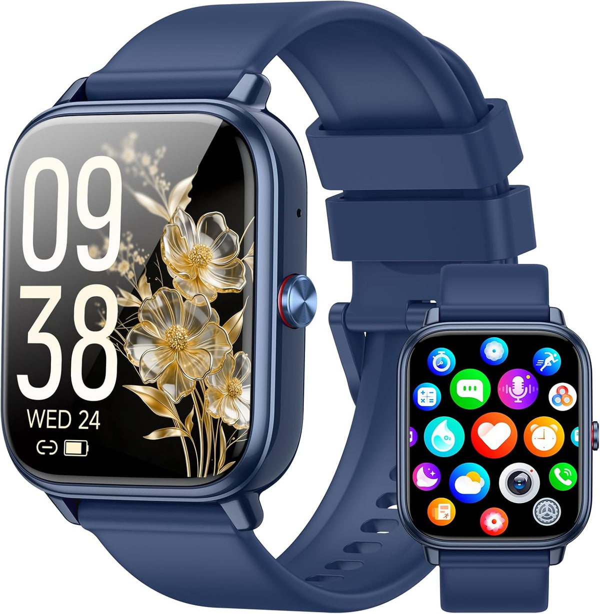 Reloj inteligente para hombres y mujeres, rastreador de fitness (respuesta/hacer llamadas), batería de 1000 mAh, más de 120 modos deportivos, contador de pasos/monitor de sueño, reloj inteligente para Android/iPhone (azul oscuro)