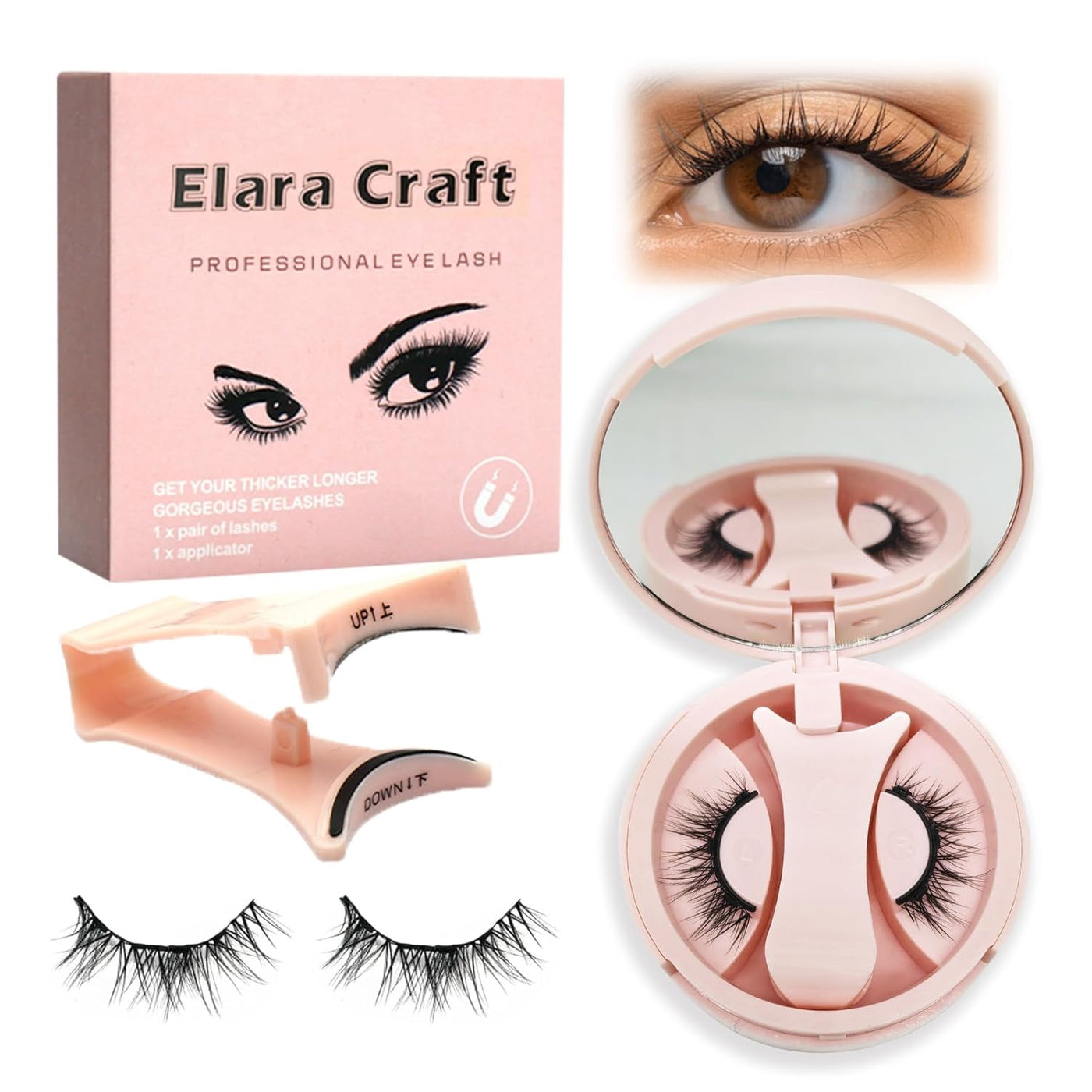 Elara Craft Pestañas magnéticas con aplicador, no necesita pegament...