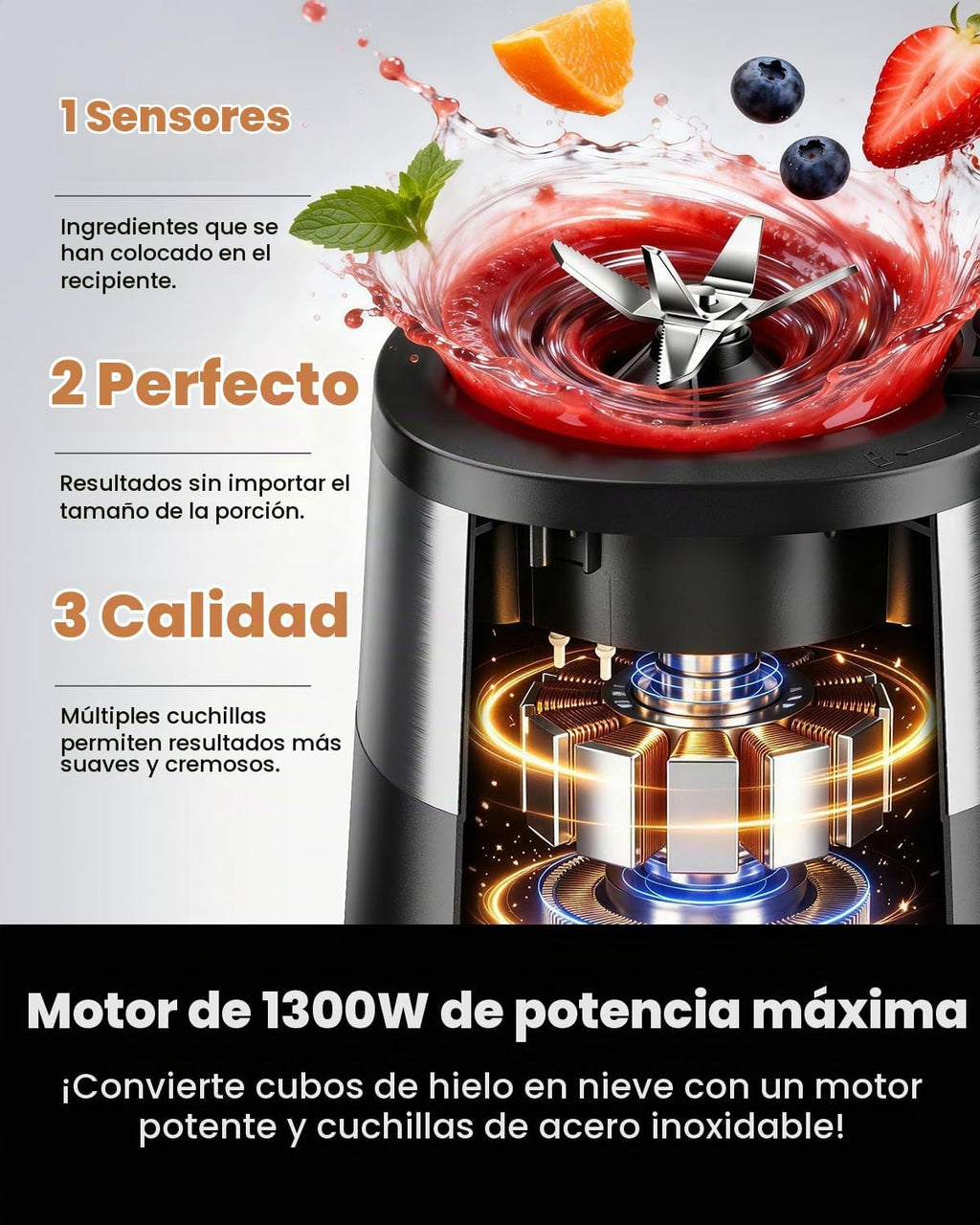 GDOR Licuadora para cocina, licuadora de vidrio de 1300 W con 6 programas