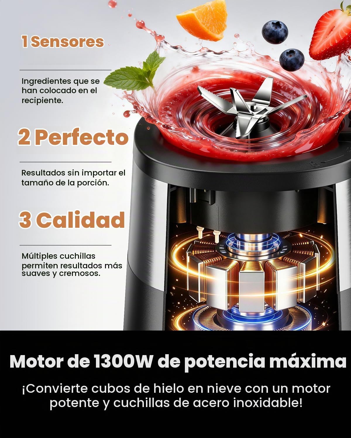 GDOR Licuadora para cocina, licuadora de vidrio de 1300 W con 6 programas