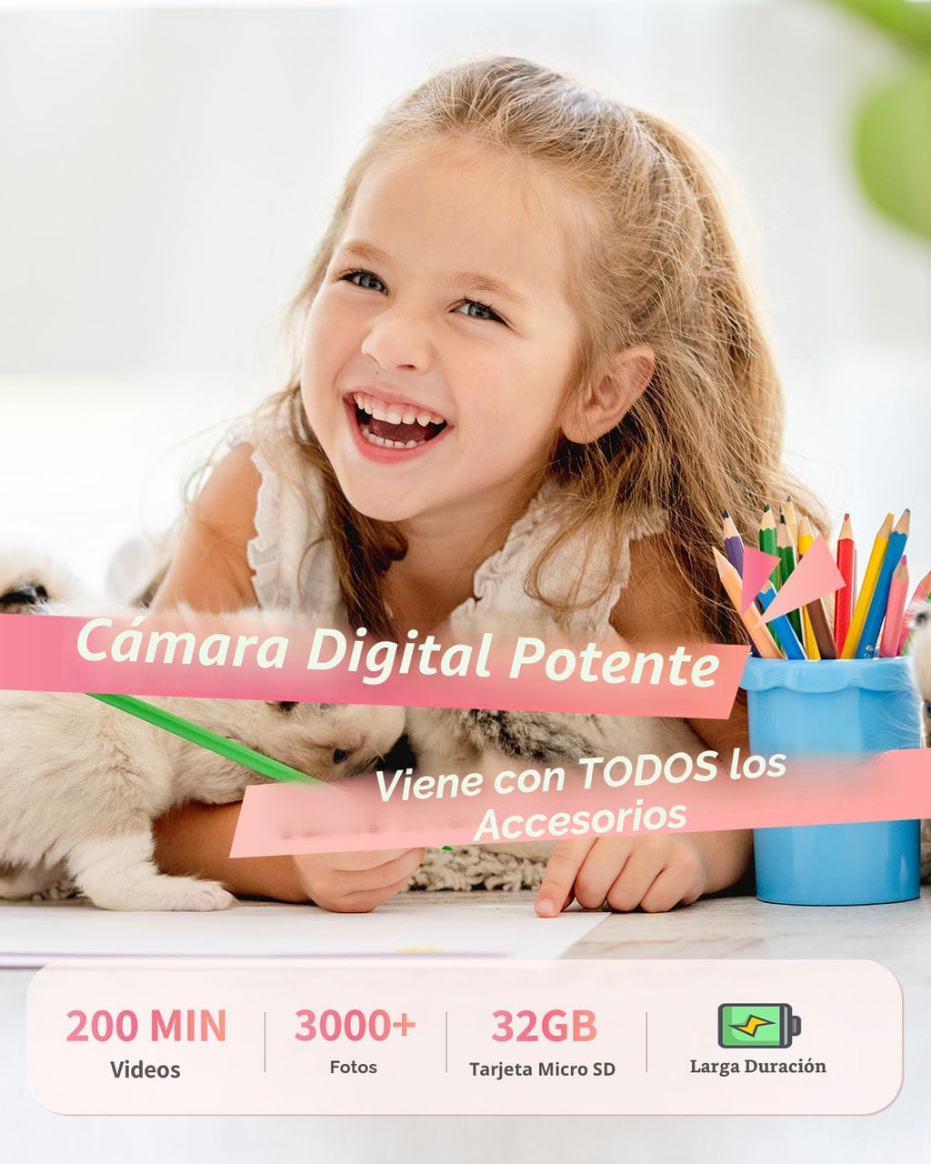 Lecran Cámara digital, FHD 1080P - Cámara de apuntar y disparar para niños, Rosa