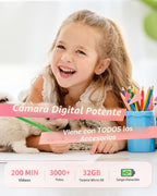 Lecran Cámara digital, FHD 1080P - Cámara de apuntar y disparar para niños, Rosa