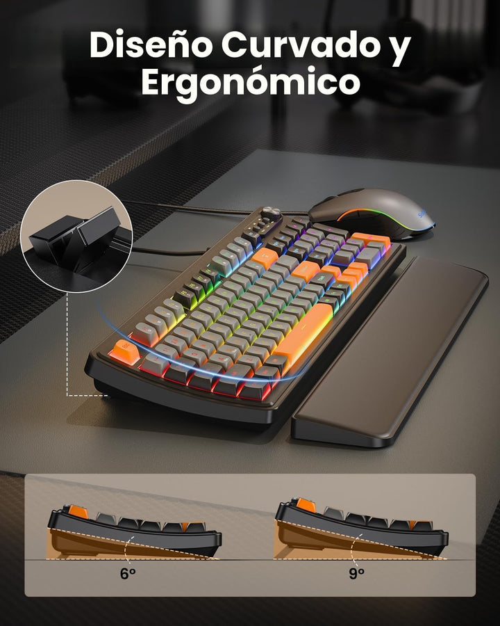 SABLUTE Teclado y mouse para juegos, teclado de membrana silencioso...