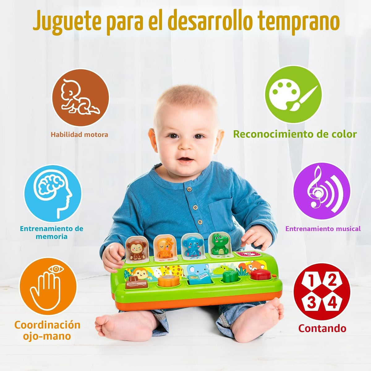Juguetes emergentes para niños y niñas de 1 año, juguetes interactivos de causa y efecto con música y luz para bebés de 6 a 12 meses, regalos de Navidad y cumpleaños para bebés de 1 año